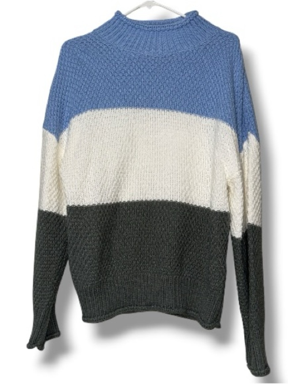 Zesica size large women’s pullover striped sweater blue grey white long sleeve